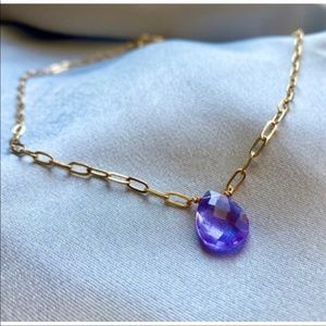 Floating Amethyst Gemstone Necklace Paperclip Chain
